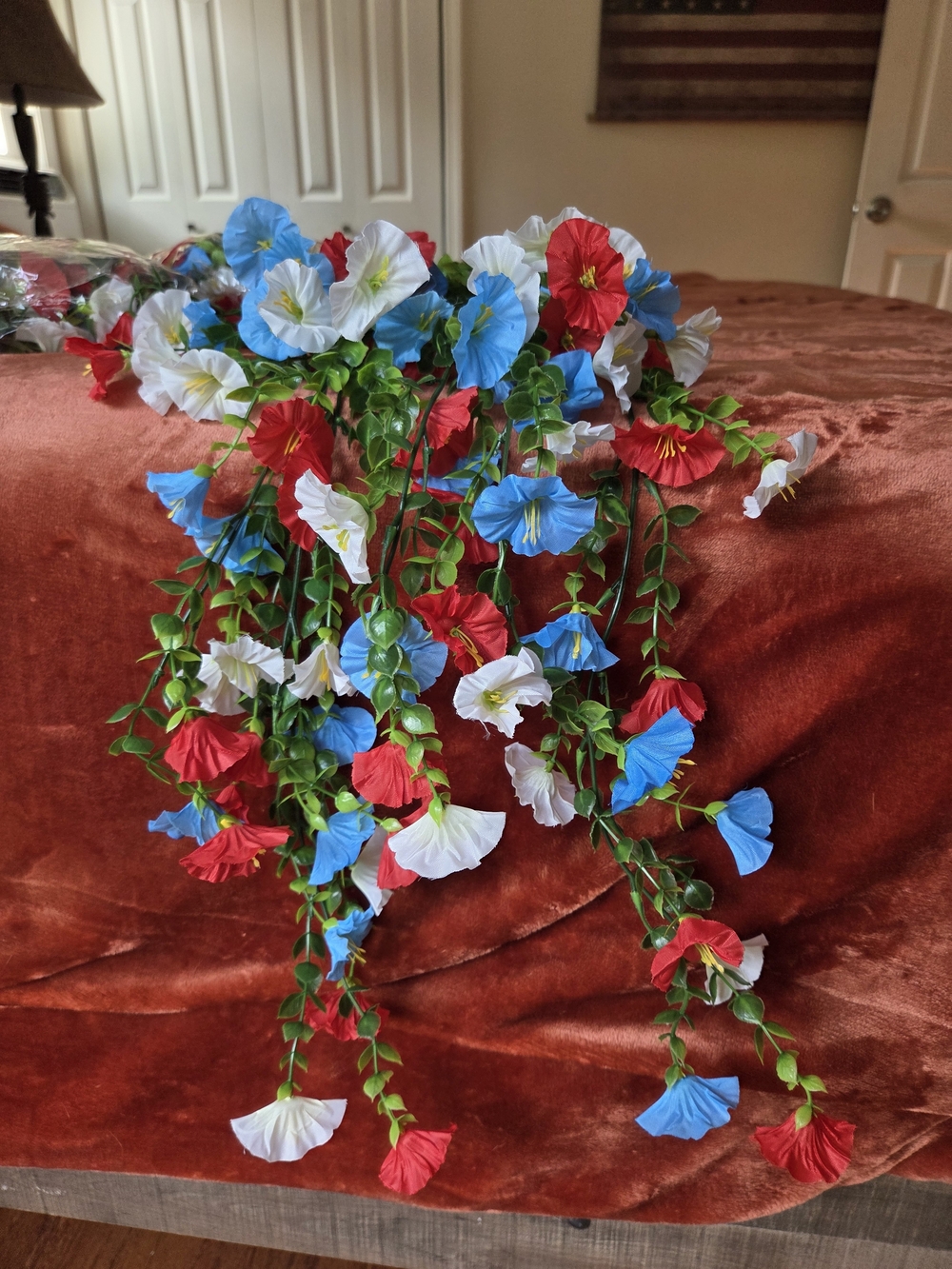 Artificial Hanging Petunia Garland - Red, White & Blue